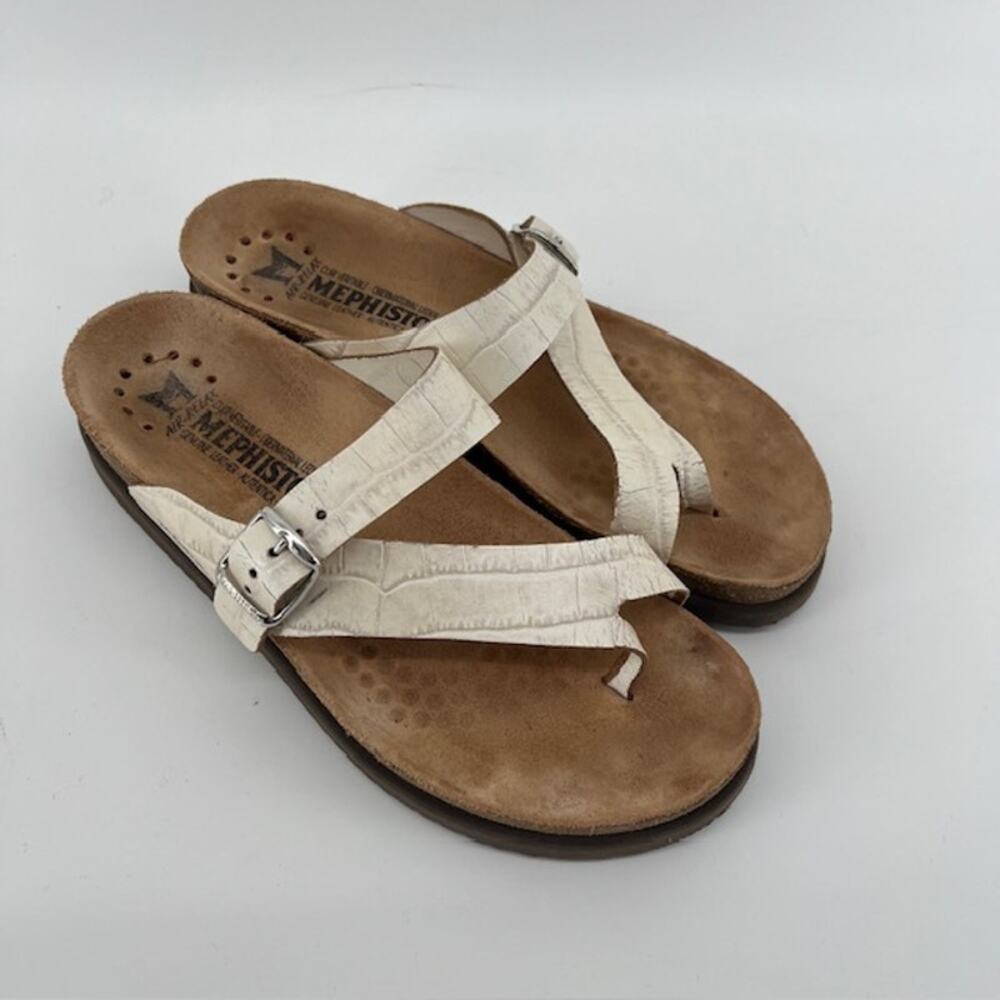 Mephisto Helen Toe-Loop Sandals Crocodile Embossed Leather Buckle Size 38